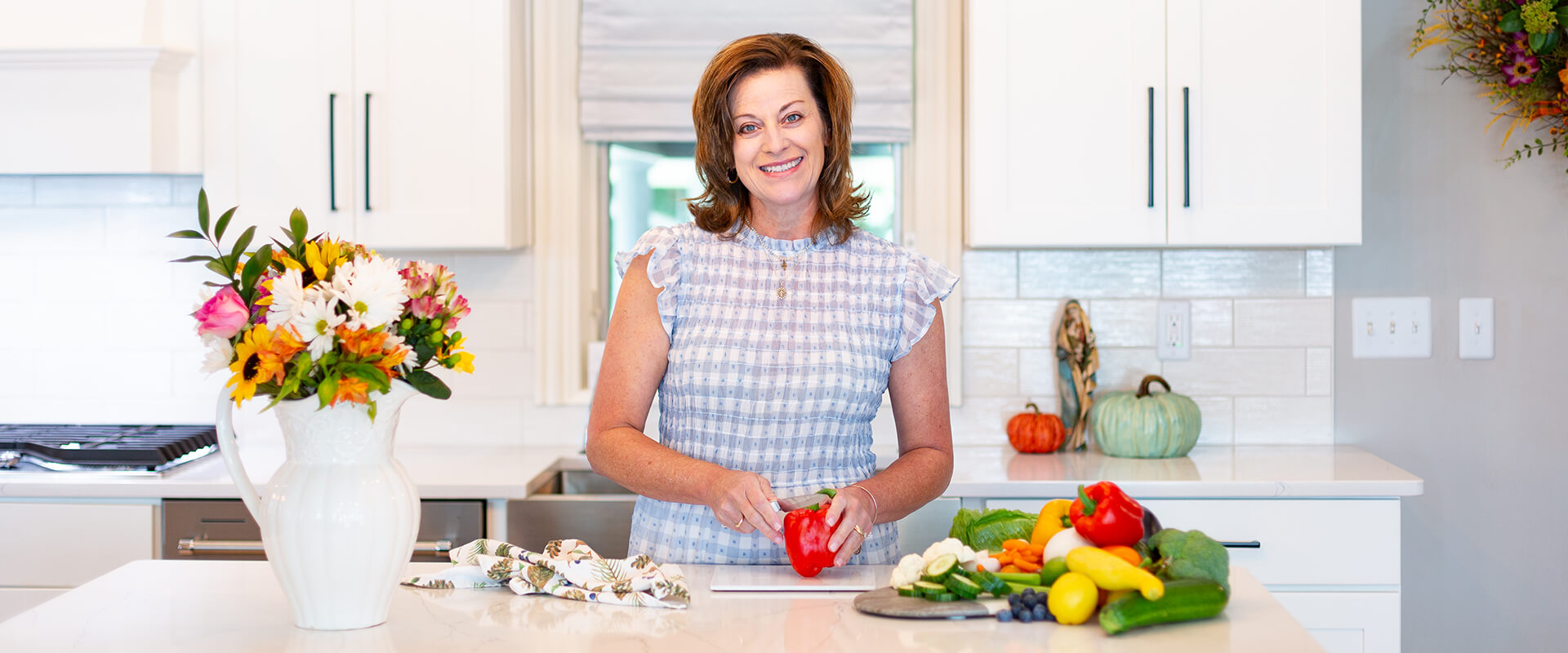 Beth Bubik Cutting Vegetables at Home